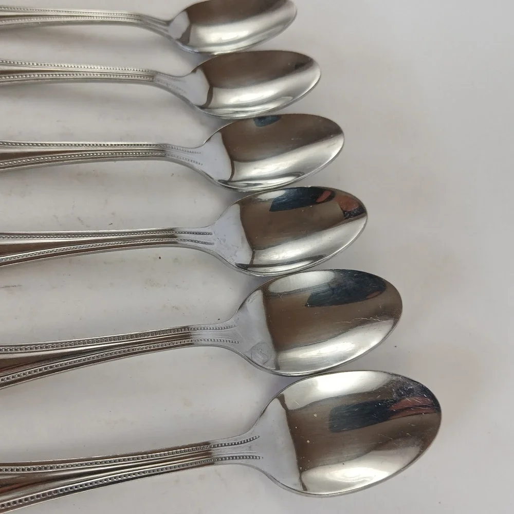 Gibson BEADED Stainless Flatware - Set of 6 Place Oval Soup Spoon 7 1/4